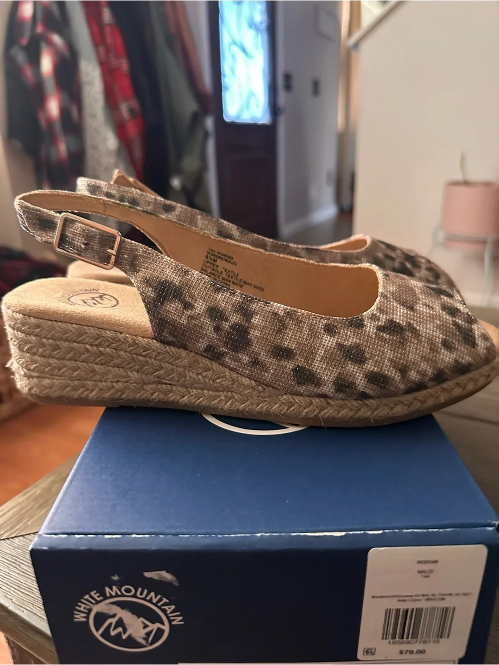 White Mountain Leopard Print Espadrille Wedge Slingback - Tan/Brown